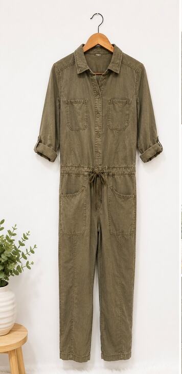 Sundance Pants - Anthropologie Sundance Olive Green Utility Jumpsuit Size S Drawstring Button Up